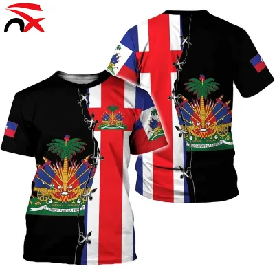 Wholesale Cheap Price Haitian Flag 100% Polyester Short Sleeve O-neck T-Shirt for Men