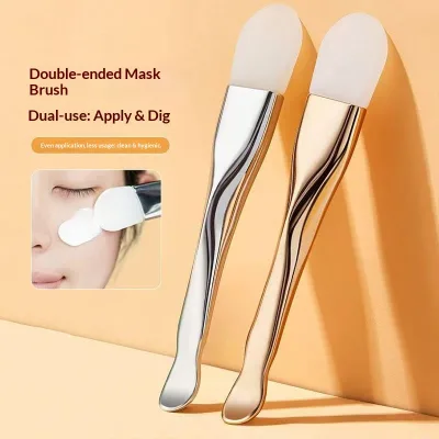 GECOMO Double-headed Flat Silicone Makeup Mask Brush Massage Head Facial Cleaning Brush DIY Mud Mask Scraper Application Beauty