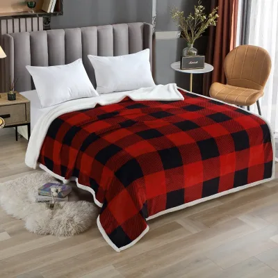 FY Manufacture Wholesale Sherpa Plaid Coral Polar Flannel Fleece Polyester Bed Blankets Winter