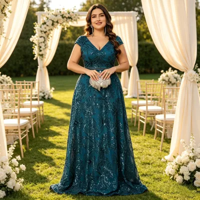 Elegant Mother of the Bride Dresses Plus Size V Neck Sequin Flower Bridal Gowns Wholesale Wedding A-line Fashion Maxi Dress 2025