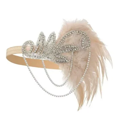 1PCS 1920s Flapper Dress Accessories Retro Party Props GATSBY CHARLESTON Headband Feather Band for Wedding Flapper Girl Band