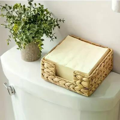 Handcrafted Square Water Hyacinth Napkin Holder Basket Guest Towel Tray Kitchen Accessory  Rural Style Home Decoration