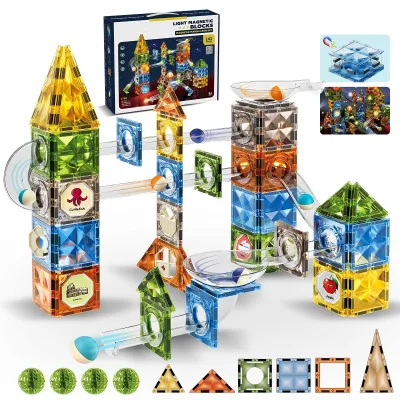 Tendence 2026 Stem Educational Race Track Diy Building Block Magnet Toys Marble Run Game Brick Children Light Magnetic Tiles
