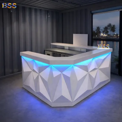 Indoor Bar Modern Design Custom L Shape White Solid Surface Exhibition 20Ft Shipping Container Coffee Shop Counter Bar