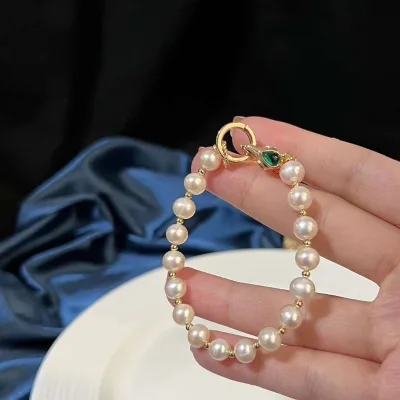 18cm Long Green Treasure Snake King Clasp Bracelet 7-8mm Natural Freshwater Potato Pearl Bracelet with Customizable Length