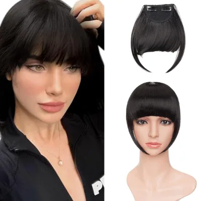 Clip in Hair Bangs Fringe Extensions Straight Bangs with Temple Hairpieces Accessories Thick Full Neat Front Bangs