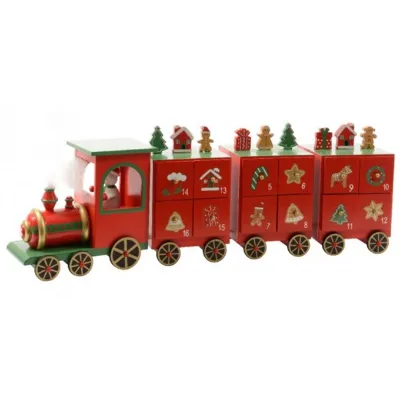 Wooden Advent Calendar Wood Truck Train with Drawers for Adults Kids Red Colors Christmas Countdown Decoration