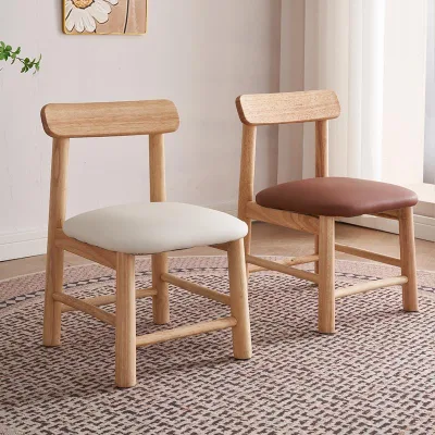 Solid Wood Kids Leisure Chair with Low Stool & Backrest for Reading in Living Room Kindergarten Children's Replacement Furniture