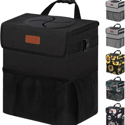 Foldable Leakproof Polyester Car Trash Can Hanging Garbage Bin Vehicle Organizers and Storage Box
