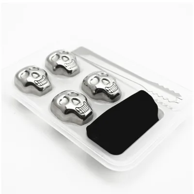 Reusable Stainless Steel Ice Cube Metal Whiskey Stones for Drinks Skull Shaped Durable, Reusable, Dishwasher Safe.