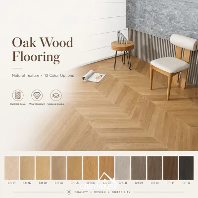 Modern Chevron Oak Wood Flooring Natural Engineered Hardwood Floor Herringbone Parquet Flooring for Villa Hotel Interior Project