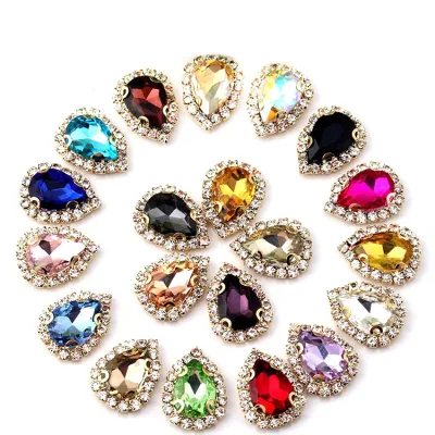 China Factory Wholesale 13*18 New Water Drop Shape Hand Stitched Glass Buckle Metal DIY Hair Accessories Shoe Garment Beads