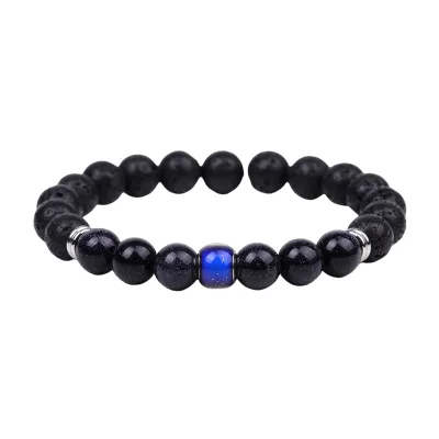 Fashion Thermochromic Beaded Mood Bracelets Bule Goldstone Lava Stone Bracelets Gift Jewelry
