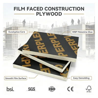 Outdoor Shuttering Formwork Panels First-Class Grade Formaldehyde Emission Double-Sided Black Film Veneer Polished Surface