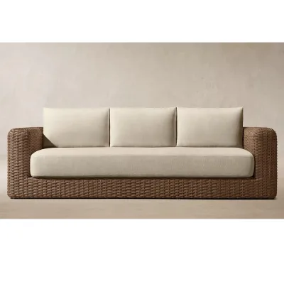 Modern Sculptural PE Rattan Sofa Set with Tuxedo Arm and Basket Weave Design for Outdoor Use in Villa Garden & Hotel