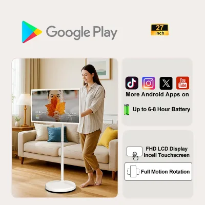 27-Inch Immersive Curved Smart LED TV Android System White Cabinet Stand Accessory Default English for Home Cinematic Experience