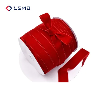 Hot-Selling In-Stock Red Double-Faced Double-Sided Elastic Flocking Polyester/Nylon Velvet Ribbon Christmas Decoration DIY