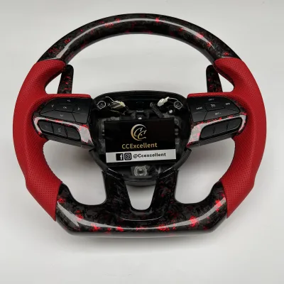 CCExcellent Factory Price Gloss Carbon Fiber Paddle Shifters Top Flat Bottom Dodge Charger Sports Steering Wheel