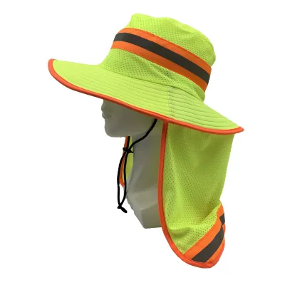 Large-brimmed Disc Hat with Reflective Tape Fluorescent Green Outdoor Work Hat with Neck Guard for Summer Fishing Casual Scenes