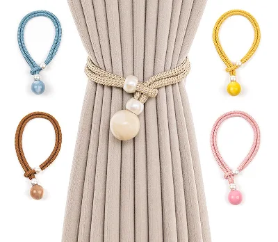 European Style Curtain Tiebacks With Pearls,  High Quality Modern Solid Color Window Curtain Strap Tiebacks
