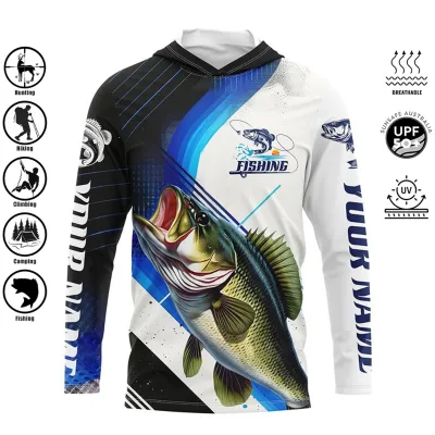 Wholesale Sublimation Heat Printing Sportswear Unisex 100% Polyester Fishing Jersey Hoodie Custom Long Sleeve Fishing Wear