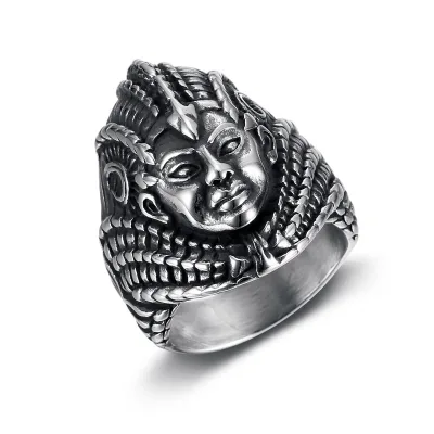 Low MOQ Mens Jewelry Retro Stainless Steel Punk Black Egyptian Pharaoh Ring for Men