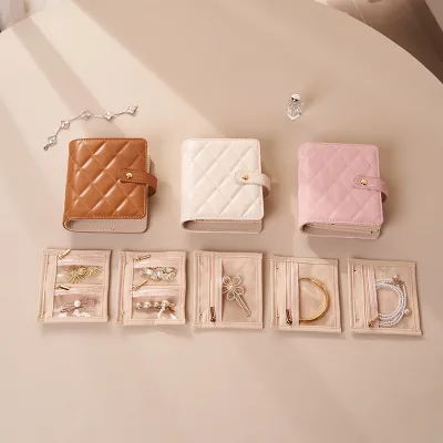 Square Travel Jewelry Storage Box Foldable Jewelry Bag with Transparent Button Zipper for Rings and Loose-Leaf Storage