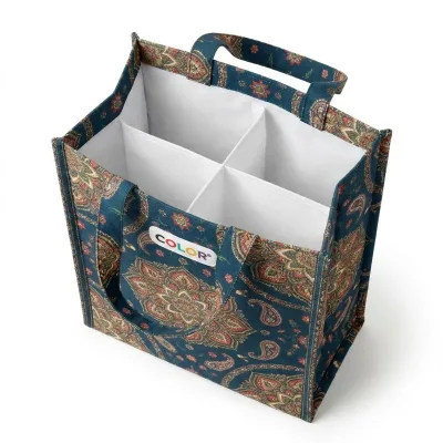 Recycled Woven Polypropylene Heavy Duty Wine Tote Bag Reinforced Handles Camouflage Pattern Leakproof Lining for Liquor Delivery