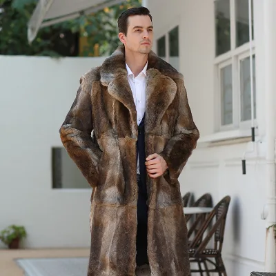 Excellent Texture Real Rabbit Fur Long Coat Charming Style Winter Costom Real Rabbit Fur Coat for Men