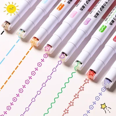 Hot Style Pattern Rolling Line Marker Pen Easy Control Roller Tip Multiple Border Styles for Middle School Notebook Highlighting