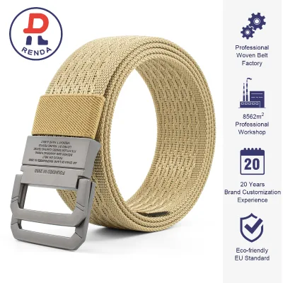 Men Adjustable Nylon Webbing Belt Metal Double D Ring Buckle Tactical Canvas Waist Belt for Outdoor Work Jeans