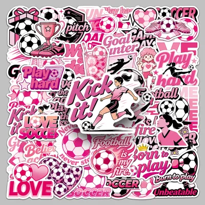 53Pcs Factory Direct Sports Girl Sweet Cool Decorative Original Pink Football Stickers for Notebooks, Toolboxes and Phone Cases