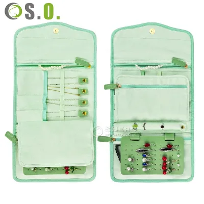 New Fashion Waterproof Travel Jewelry Storage Bag Stock Polyester Foldable Portable Jewelry Roll Storage Bag