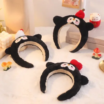 BILOV Women's Soft Fashionable Cartoon Penguin Headband Polyester No-Wet Hair Face Wash Hair Band Party Daily Hair Accessory