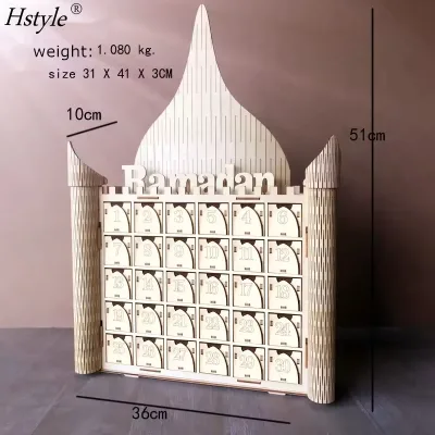 Hstyle 2025 Hot Sell Muslim Ramadan Decorative Wooden Countdown Box Muslim DIY Wooden SD840 for Eid Mubarak Decorations