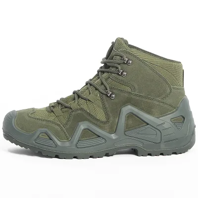 Mid-Top Tactical Outdoor Boots-Lightweight Breathable Anti-Slippery Rubber PU Midsole Suede Stain Resistance Hiking Lace-Up