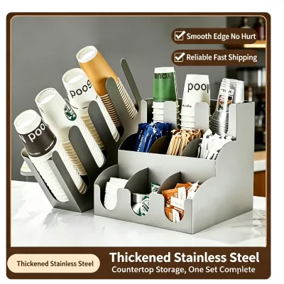 Stainless Steel Slanted Cup Rack Multi-Function Paper Cup Dispenser for Beverage Shop