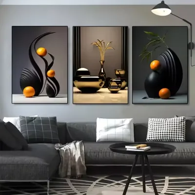 3pcs/set Abstract Canvas Print Posters Three-dimensional Sculpture Ceramic Wall Art Poster Modern Abstracts Wall Paintings