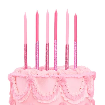 Xo Fetti 10-Piece Pink Glitter Tall Thin Cake Toppers | Indoor Use for Baby Shower Bachelorette Party Birthday Girl Decoration