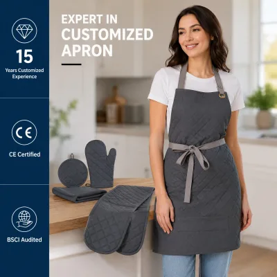 Custom Design Adult and Kids Cooking Apron Set Cotton Kitchen Kit for Cleaning