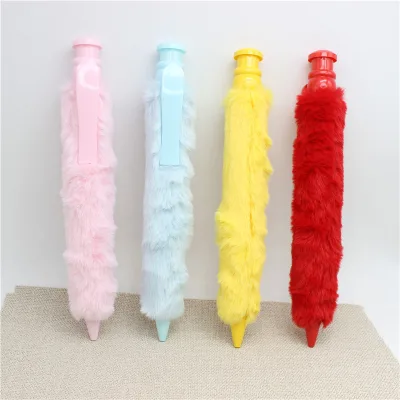 Soft Fuzzy Plush Cover Click Ballpoint Pen 19cm 28cm Mixed Sizes Kawaii Fluffy Pen for Stationery Shop Wholesale