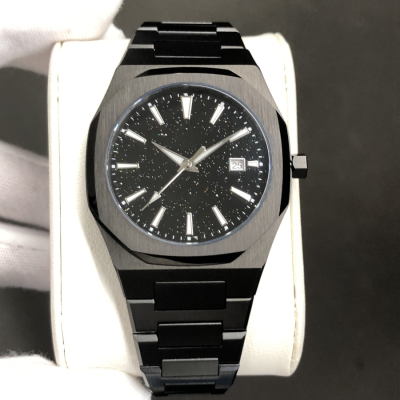 Watch for Men Black With Star Dust Dial 38mm All Stainless Steel Case and Band High End Fashion Quartz Luxury Watch Black