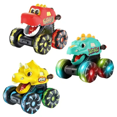 Monster Truck Toy Press and Go Vehicle LED Light up Big Wheel Dinosaur Racing Plastic Friction Toy Cars for Kids Birthday