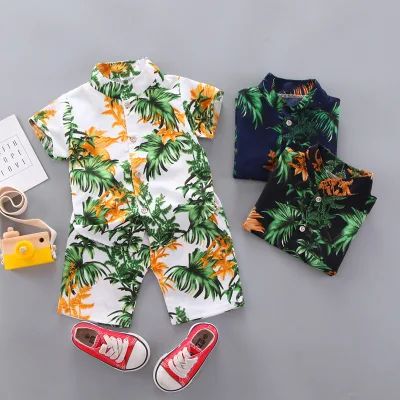 Summer Hot Sale Children's Short Sleeve Set Boys' Printed Shirt + Shorts Two-Piece Set 0-4 Years Old