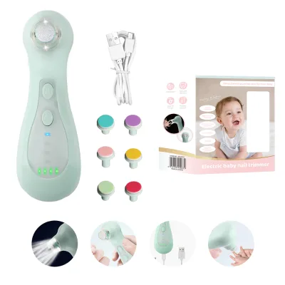 OEM Custom 7/10pcs Grinding Heads Safe Electric Baby Nail Trimmer With LED Light