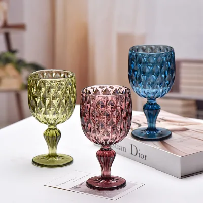 Elegant Vintage Lead-free Crystal Glass Color Relief Wine Goblet Champagne Flute Water Goblet for Wedding Party Hotel Restaurant