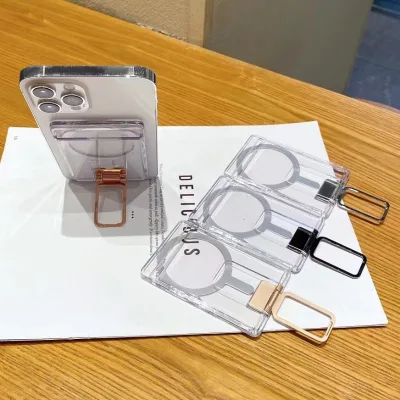 Transparent Phone Card Bag Folding Magnetic Bracket for Iphone 15 16 Pro Max Magnetic Folding Bracket