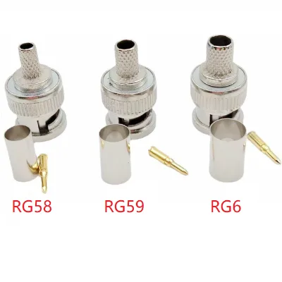Gold Pins RG58 RG59 RG6 BNC Male Crimp Solder Connector for Shield Coaxial Cable