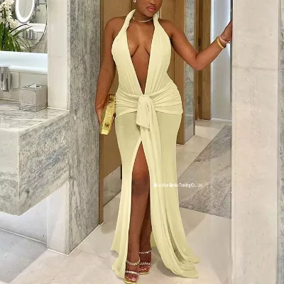 Ladies Spring Halter Split Elegant Fashion Dresses