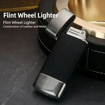 Vintage Wheel Ignition Butane Lighter, Portable Gas Lighter with High Ignition Rate & Matte Leather Finish Daily Use & Gifts